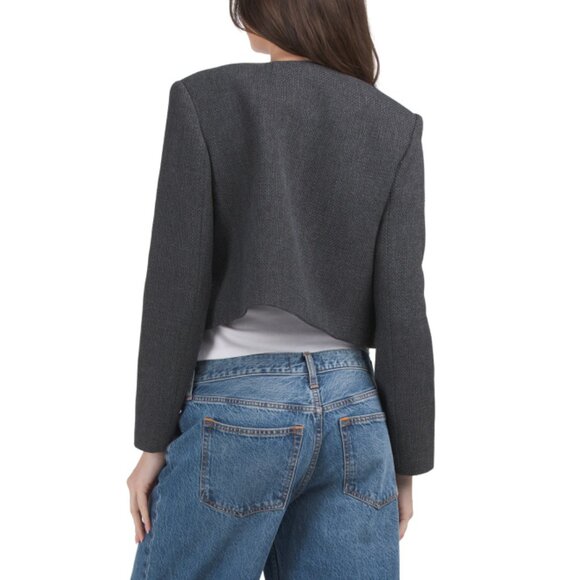 THEORY Charcoal Melange Cropped Plush Jacket - Picture 2 of 2